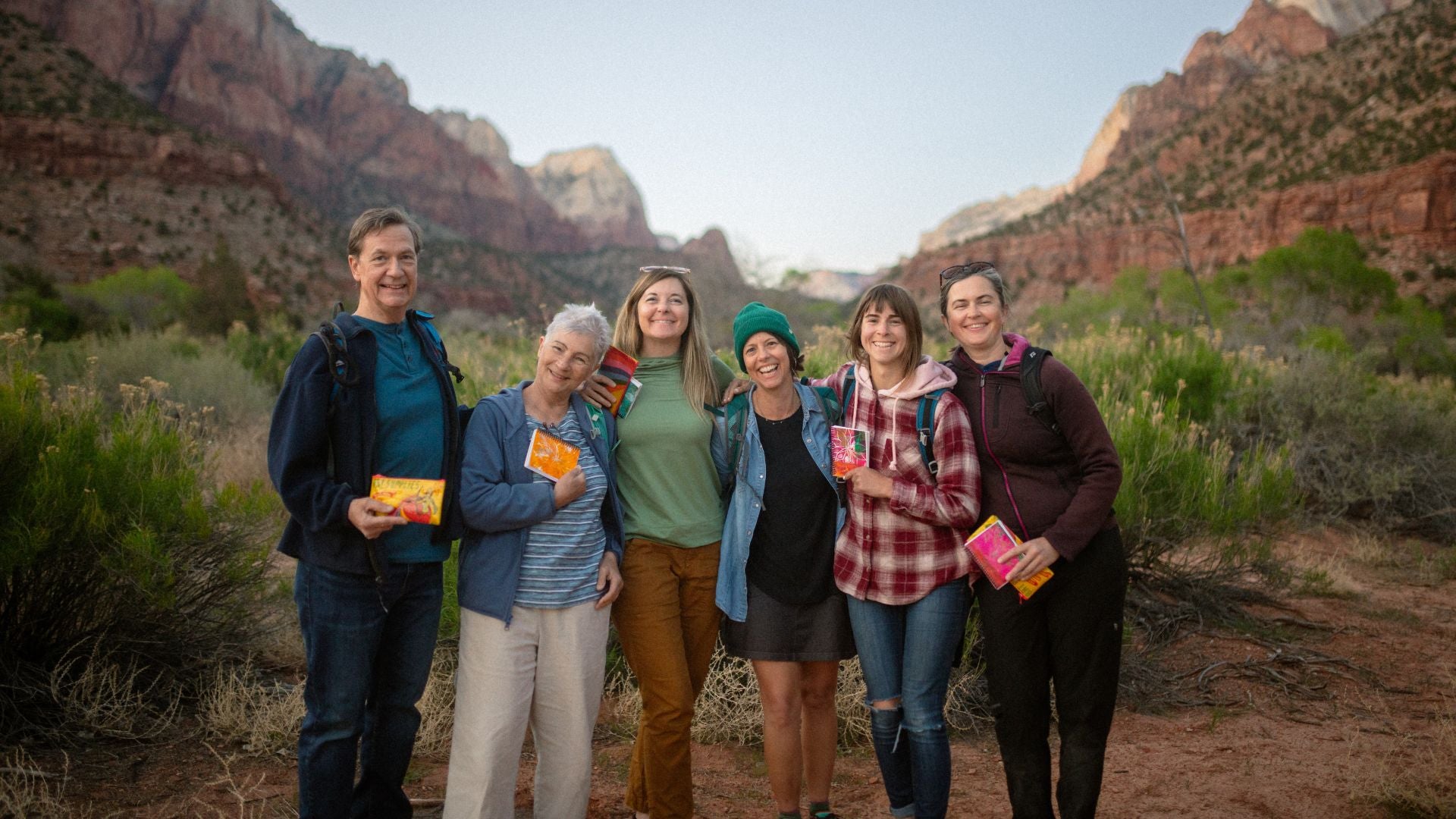 watercolor workshop group photo with Zion National Park in the background